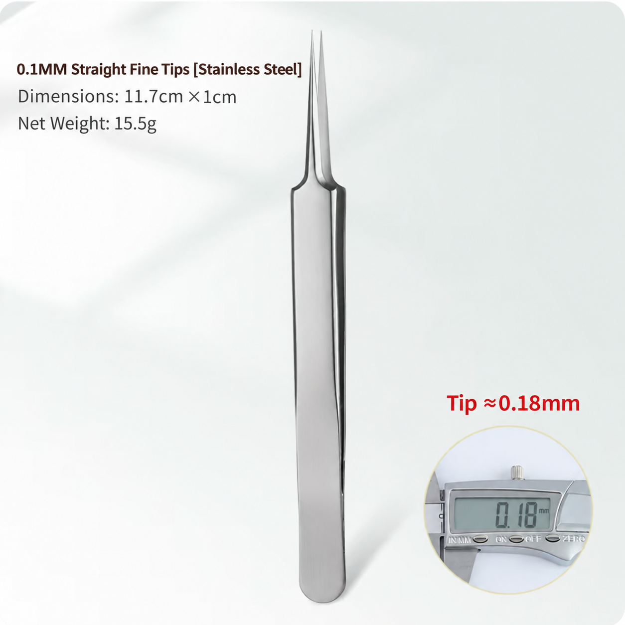 0.1 mm Straight Fine-Tip Forceps — Stainless Steel