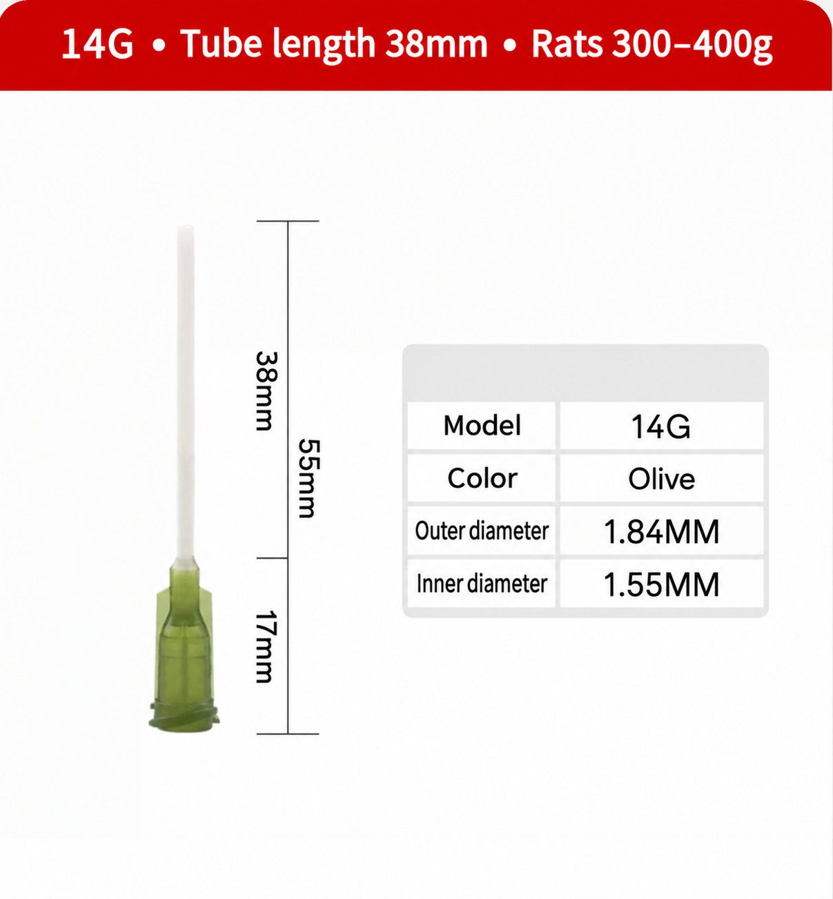 14G — Tube Length 38 mm